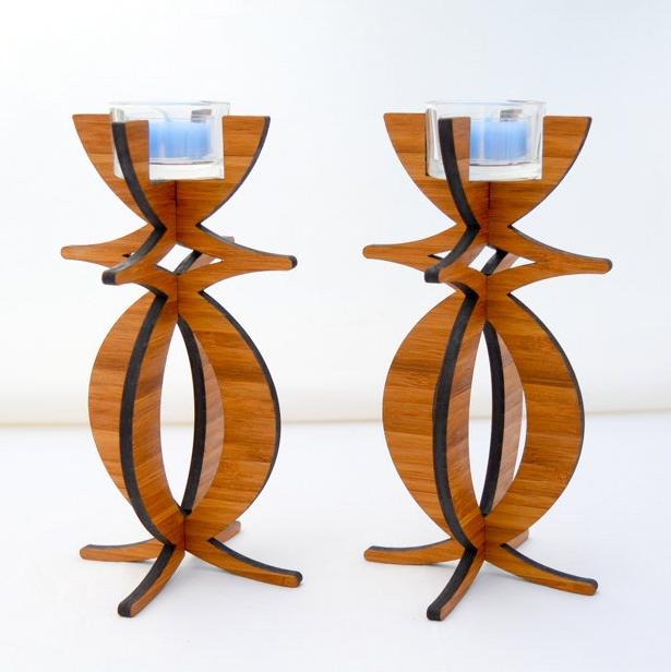 Solstice Candelabra Tea Light Holder in eco-friendly bamboo