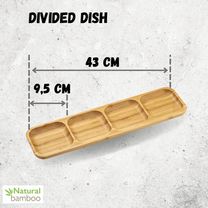 Bamboo Divided Dish 17" inch X 4.5" inch Bento box | 43 X 11.5 Cm
