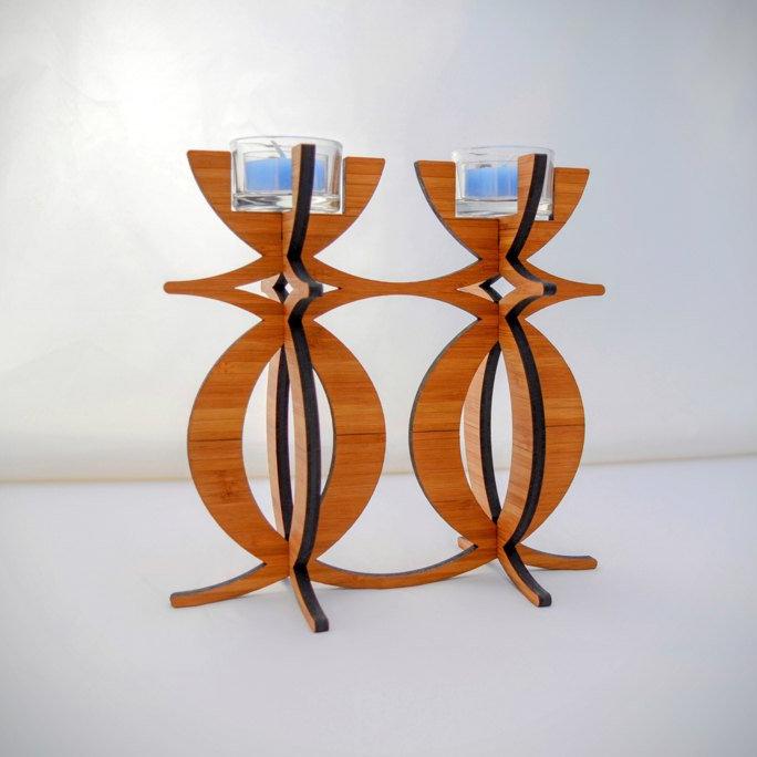 Solstice Candelabra Tea Light Holder in eco-friendly bamboo
