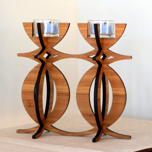 Solstice Candelabra Tea Light Holder in eco-friendly bamboo