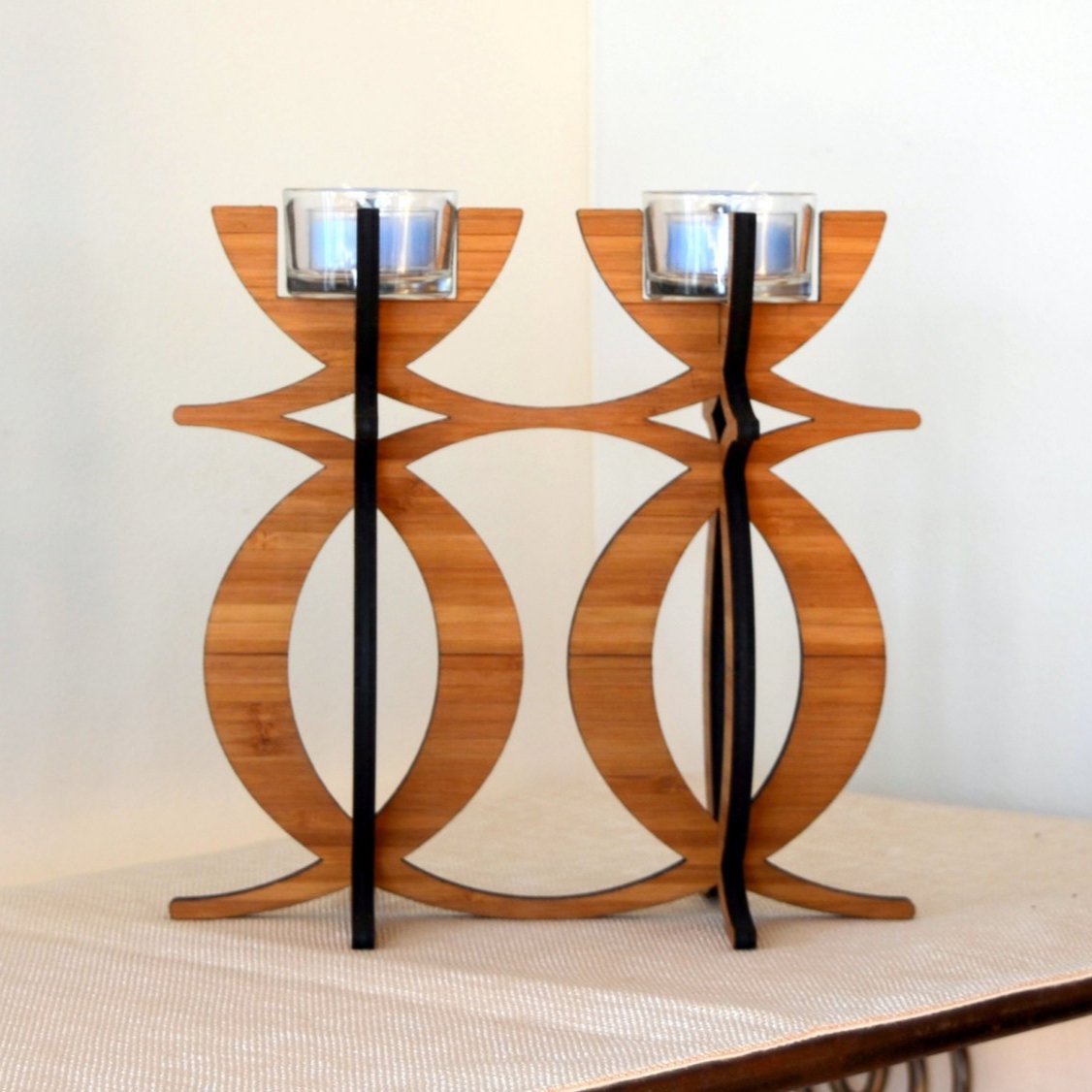 Solstice Candelabra Tea Light Holder in eco-friendly bamboo