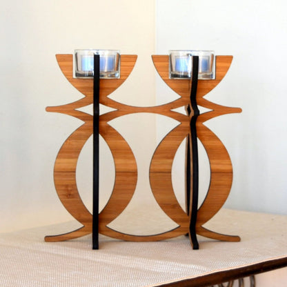 Solstice Candelabra Tea Light Holder in eco-friendly bamboo