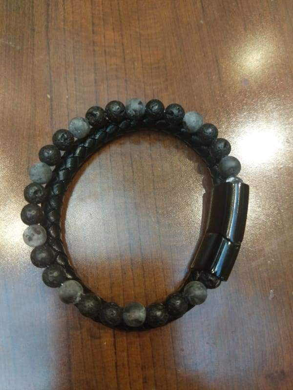 Leather Tiger Eye Lava Stone Bracelet Magnetic Clasp